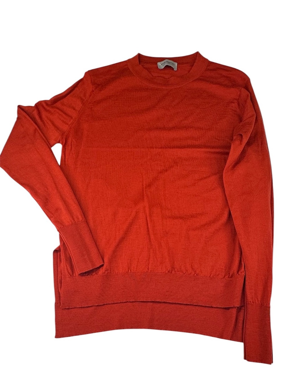 John Smedley Sweater Women’s Size Small 100% Wool Orange Red Stretch Crewneck